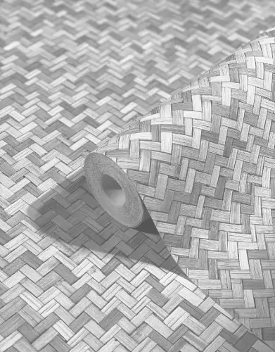 Szürke színű gyékénymintás vlies tapéta, Marburg Botanica, 33314