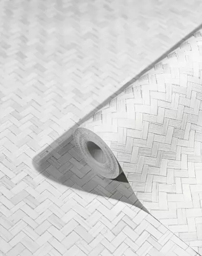 Fehér színű gyékénymintás vlies tapéta, Marburg Botanica, 33315