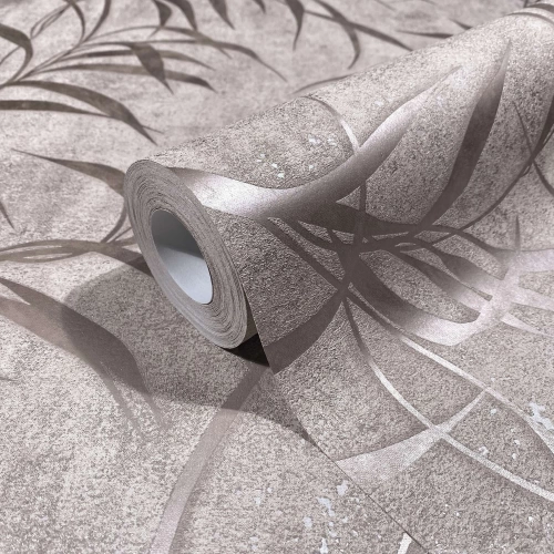 Halvány rózsaszín, levél mintás, fényes hatású moshatóvlies tapéta, Marburg, City Glow, 34285