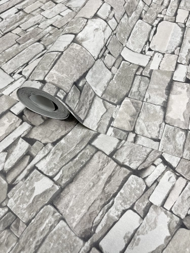 Szürke, kőmintás vlies tapéta, Rasch 859119