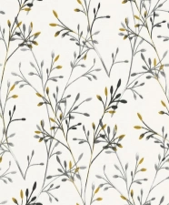 Tört fehér alapon szürke, aranysárga színű vadvirágos vlies tapéta, Grandeco Phoenix, A48802