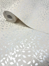 Bézs színű, fényes növényi mintás tapéta, Rasch 755718