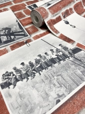 Vörös téglamintás papírtapéta, New York-i fotókkal, Rasch 214109