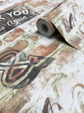 Téglamintás, feliratos papírtapéta, Rasch 238693